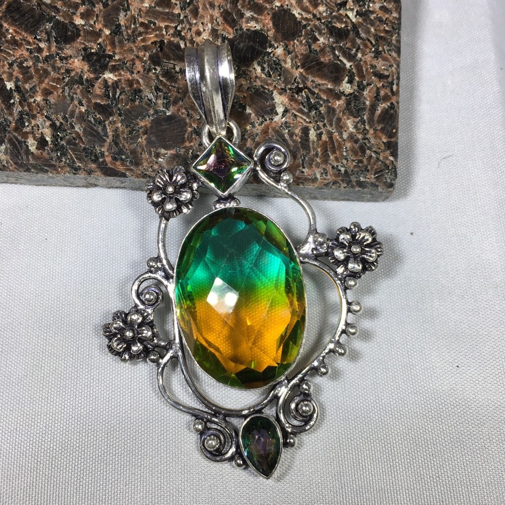 Bi Color Tourmaline Green Yellow Pendant